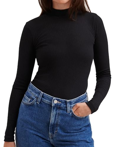 DILLING Ribbed Women's high Neck top - Organic Merino Wool Black 18