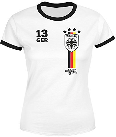 MoonWorks® Damen Fan-Shirt Fußball Retro Deutschland Germany Weltmeisterschaft Fan-Trikot Style WM 2018 weiß-schwarz M