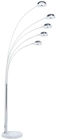 Beliani Floor Lamp Marble Base Table Silver Chromed Metal Shade E14 Adjustable Shade Living Room Bedroom, Flinders
