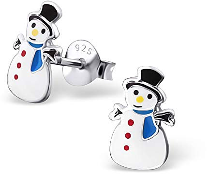 Monkimau Mädchen Ohrringe Schneemann Ohrstecker aus 925 Sterling Silver Silber