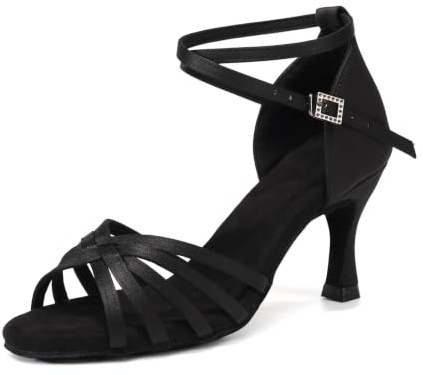 HIPPOSEUS Women's Latin Dance Shoes Black Open Toe Ballroom Salsa Dance Practice Shoes 3 inch Heel,5.5 UK
