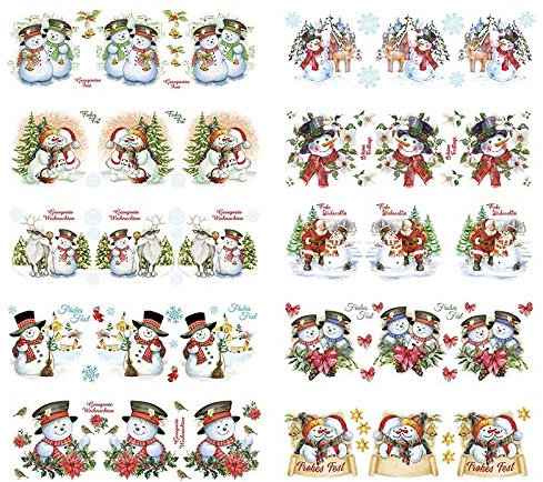 Ideen mit Herz Transparent-Sticker, 10 Bogen à 10cm x 30cm | Bunte Aufkleber zum Basteln & Dekorieren (Schneemänner)