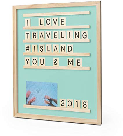 Balvi Tablero letras y fotos Memories Color verde Con 79 piezas Madera 46x37cm