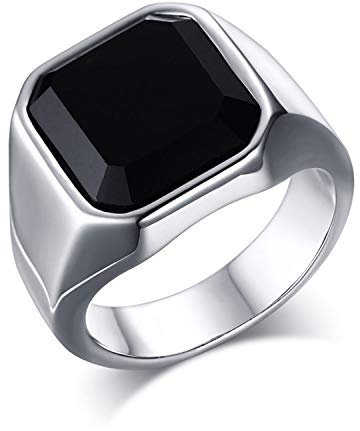 OIDEA Herren Ring Achat Schwarz: Vintage Siegelring Stein Biker Rock Edelstahlring Viking Herrenring Wikinger Schmuck Geschenk für Männer Frauen Unisex Größe 57