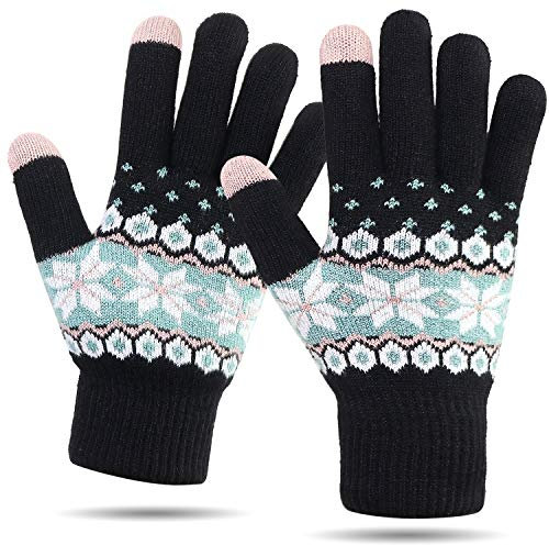 VENI MASEE Damen Winter Wolle Touchscreen-Handschuhe Warm Thermal Soft Lining elastische Manschette (Black)