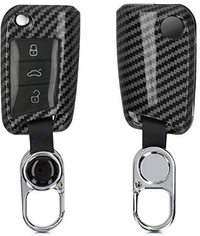 kwmobile Accessoire Clé de Voiture Compatible avec VW Golf 7 MK7 3-Bouton - Coque de Protection avec Fermteture Magnétique Carbone Noir