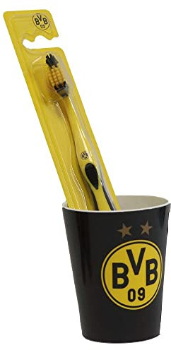 Borussia Dortmund Zahnpflege Set schwarz-gelb (Zahnbürste + Zahnputzbecher) BVB 09