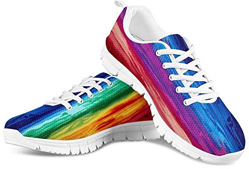 HUGS IDEA Lustiger Cartoon-Sneaker, Laufschuhe, Fitnessstudio, Low-Top, Netzschuh, atmungsaktiv, Rainbow 2, 40 EU