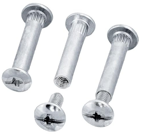 HEXATON Vis de Connexion pour Meubles – Vis de Reliure avec Manchon – M6 x 39-45 mm – Lot de 50 – Acier nickelé