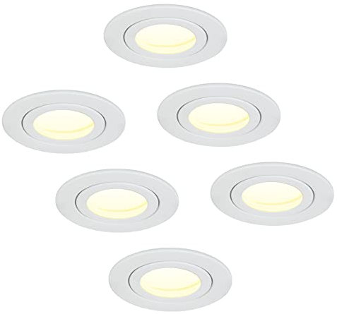 HCFEI 6er Set LED Einbaustrahler Weiß Matt - rund flach 5 Watt dimmbar Warmweiss 3000K 230V IP44 – geeignet für Bad, Küche, Sauna, Außenbereich – Ø65-75mm Bohrloch, 120°Abstrahlwinkel