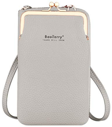 Larber Handytasche zum Umhängen Damen PU Leder Crossbody Tasche Handytasche Brieftasche Damen Umhängetasche Geldbörse mit Credit Card Slots für Frauen (Grau)