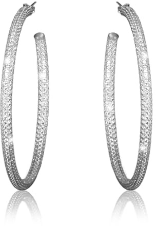 Ohrringe Reifen 60mm SPARKLY ELEGANCE von PAVELS für Damen aus 925 Silber mit glänzendem 5A Zirkonia für Damen inkl. einer edlen Schmuckbox und Glanzbeutel