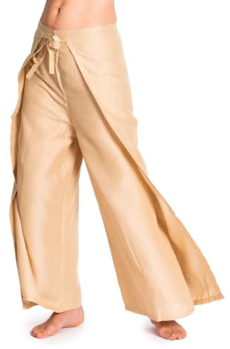 PANASIAM Wickelhose Damen - Weite Palazzohose - Boho Stil - 100% Viskose | luftige leichte Sommerhose, Hosenrock, einfarbig, gerader Schnitt, Strandhose, variabler Bund, 2 Längen, Sunshine Pants