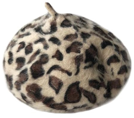 Amosfun Frauen Leopardenmuster Baskenmütze Hut Mode Dame Baskenmütze Hut Winter Plüsch Hut Vintage Französisch Stil Baskenmütze Hut