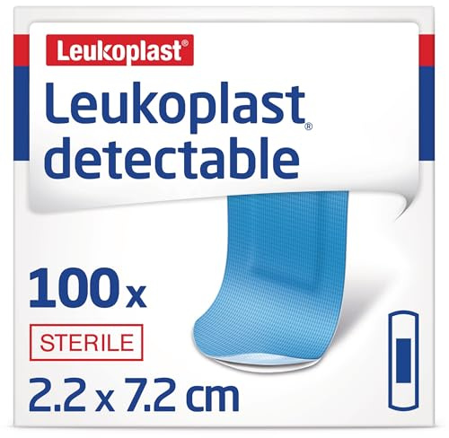 Leukoplast Detectable Sterile Dressing Strips, 2.2 cm x 7.2 cm - Box of 100 | Blue, First-aid Plasters with X-Ray and Metal Detectable Materials, Breathable and Waterproof