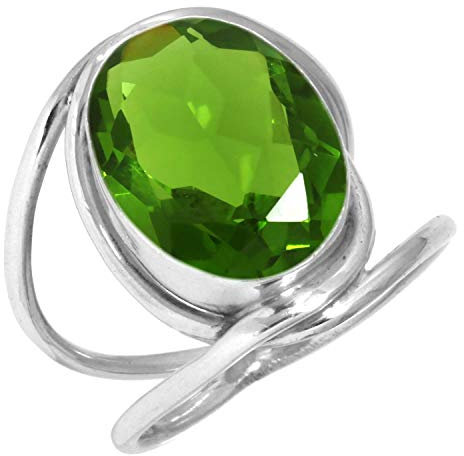 Jeweloporium 925 Sterling Silber Ringe für Frauen Größe 53(16.9) Grün Peridot-Quarz Edelstein Jahrgang Silber Ringe Weihnachten - Geschenk Solitär Schmuck