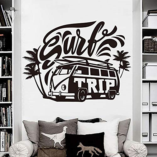 NSRJDSYT Auto Fahrzeug Wandtattoos Surf Trip Hippie Auto Wandtattoo Palm Tree Beach Surfing Sticker Vinyl Home Decor Wandbild 42x31cm