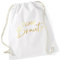 Miss Lovely JGA Turnbeutel Rucksack TEAM BRAUT Stofftasche mit Herz für Junggesellenabschied Bride Crew Farben weiß & gold Baumwolle Maße 37 x 46cm