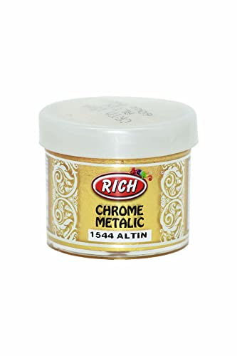 Rıch Acrylfarbe Chrome Metallic 50 CC Gold 1544, Wasserbasierte, Geruchlose Farbe, Metallische Effekte für Dekorationen, Vielseitig für künstlerische Arbeiten, Ideal für Möbel, Kunstprojekte