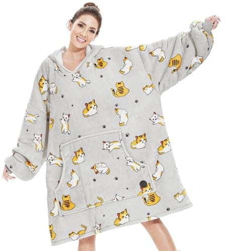 THREE POODLE Decken Hoodie, Oversize Hoodie Decken Pullover Kuschelpullover für Damen Herren Kinder, Warm und Weiches Futter, Übergroßer Hoodie Sherpa-Decke, Verschiedene Muster Verfügbar