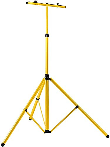 EINFEBEN Trípode telescópico para focos LED halógenos, faros, faros, amarillo, trípode de acero, altura regulable de 64 hasta 158 cm, puede poner 2 luces