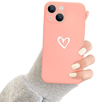 Newseego Case Compatible with iPhone 13 Mini Stylish Cute Love Pattern Soft Liquid Silicone Case Flexible Lightweight Anti-fingerprint Bumper Shockproof Protective Cover for iPhone 13 Mini-Pink