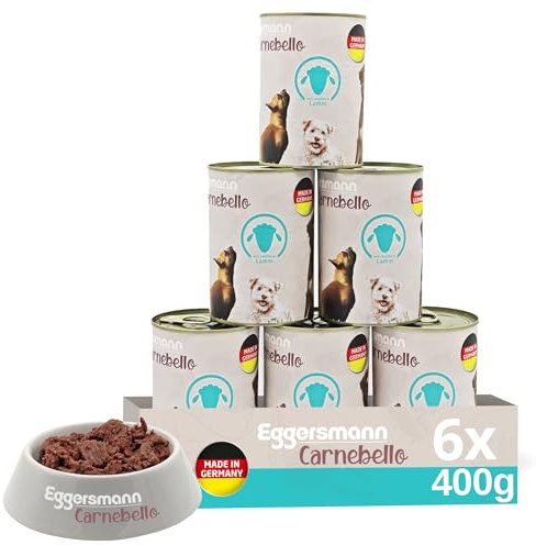 Eggersmann Carnebello - Hundefutter nass mit Lamm (6 x 400 g) - Hundefutter Alleinfutter für ausgewachsene Hunde - schmackhaftes und hochwertiges Nassfutter für Hunde