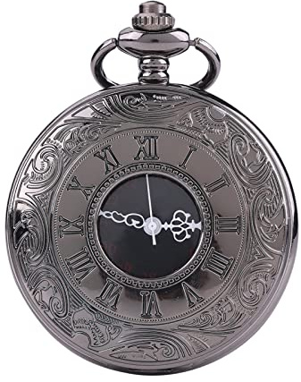 GOTOTOP Klassiker Vintage Römische Ziffern Skala Quarz Taschenuhr mit Kette Spezielle Lupe Mechanischer Handaufzug 4.5cm Zifferblatt für Geburtstag, Jahrestag, Weihnachten, Vatertag