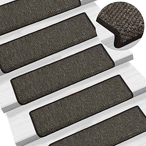 Treppenmatten Selbstklebend Sisal 15 Stk.Stufenmatten,Treppenmatten Treppen rutschfest Selbstklebende Treppenteppich, Sicherheit Stufenteppich für Kinder, Älteste und Haustiere,65x25 cm Anthrazit