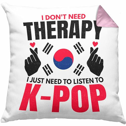 Trendation K-Pop Kissen mit Füllung 40x40 Geschenk Kpop Koreal Style Südkorea Geschenkidee Spruch (Rosa)