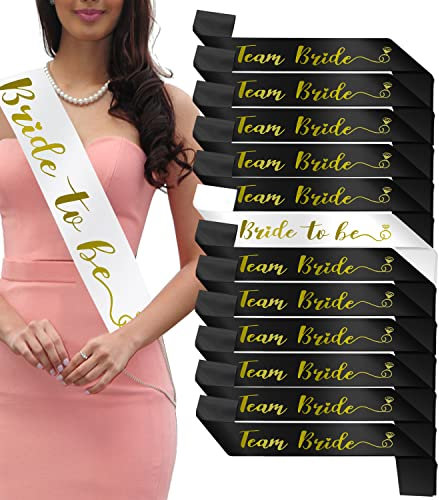 1 Bride to be Schärpe + 11 Team Bride Schärpe, JGA Deko, Geeignet für Junggesellenabschied Frauen, Junggesellinnenabschied