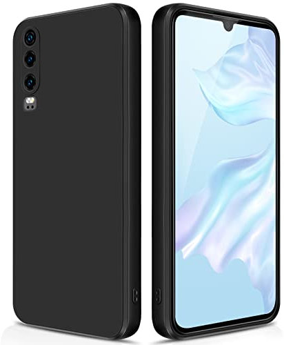 GiiYoon Hülle Kompatibel mit Huawei P30, Hochwertiges Liquid Silicone Case, Rundumschutz Handyhülle, Kratzfestes Weiches Mikrofaserfutter- Schwarz