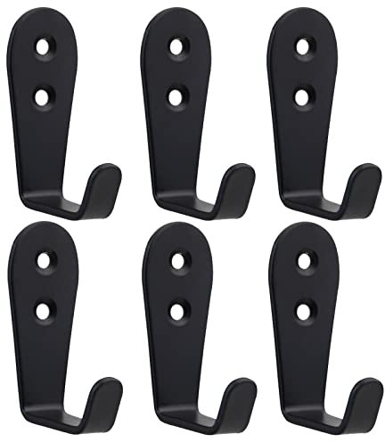 Mokife Kleiderhaken Wand Einzeln, 6 Stück Schwarz Matt Edelstahl Garderobenhaken Groß L Metall Haken Wandhaken 3mm Dick Schwerlast Mehrzweckhaken mit Schrauben