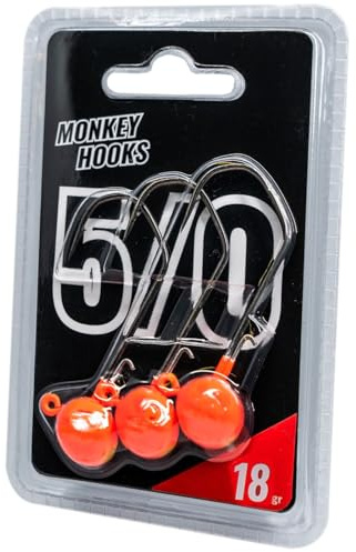 Monkey Lures Hook - 3 Jigköpfe, Größe/Gewicht/Farbe:Gr. 5/0 / 18g / Orange