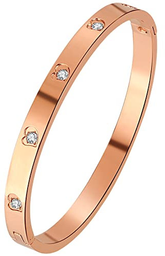 Flongo Bracciale in Acciaio Inox lucidato, regaloda Donna, Bracciale Rigido,zicone,Cuore