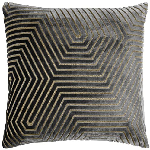 Paoletti Evoke Velvet Feather Filled Cushion – Luxurious Chevron Pattern Decorative Square Pillow With Filling (Charcoal - 45x45cm)