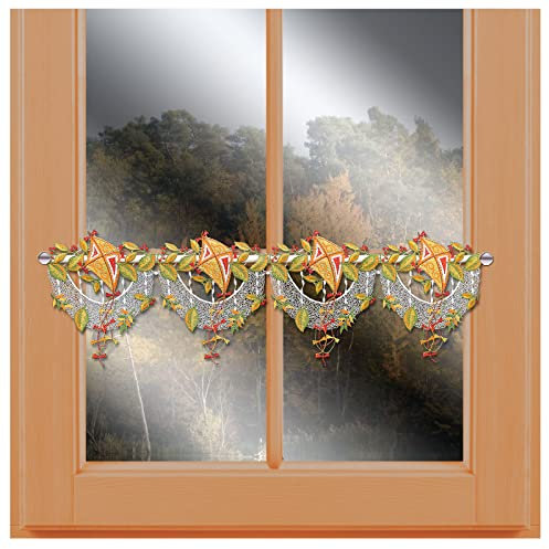 kollektion MT Feenhaus-Scheibengardine Drachen im Herbstwind Vogtländischer Spitze Scheibenhänger Herbstdeko 19 x 96 cm
