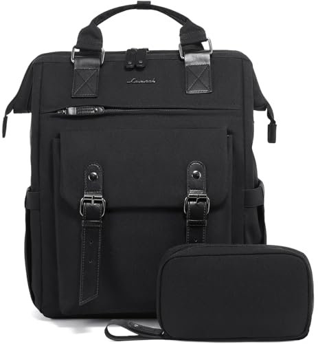 LOVEVOOK Sac a Dos Femme Grand pour Ordinateur Portable 17 pouces avec Étui pour Câble de Données, Impermeable Sacs ados PC,Ordi Feminin Elegant pour Voyage College Travail Noir