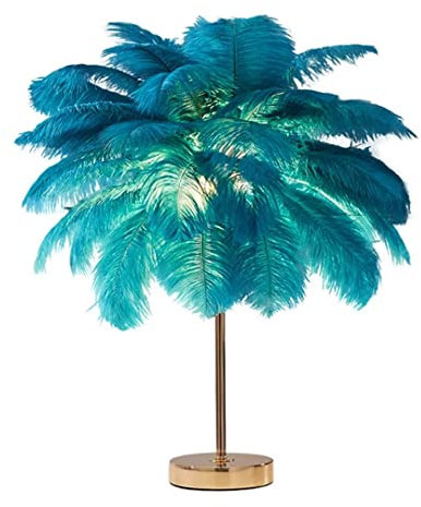 DUNMW Créatif Vert Plume D'autruche Lampe De Table Lampe De Chevet Lumière Luxe Et Élégant Abat-Jour Veilleuse Éclairage De Table Pour Salon Chambre Décoration De La Maison, Rechargeable