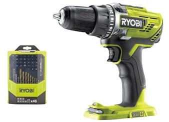 Confezione RYOBI - Trapano/avvitatore R18DD3-0 - 18V OnePlus senza batteria e caricabatterie - Confezione 46 accessori m