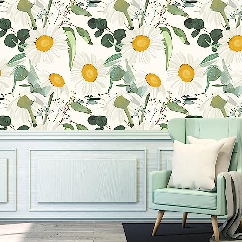 Tapete Gras Grüne Blumen Vliestapete Klebefolie Möbel Leicht Abzuziehen Selbstklebende Tapete Schlafzimmer Küchenrückwand Tapete Selbstklebend for Living Room 40x250cm