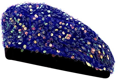 Ewaycom Damen Baskenmütze mit glitzernden Pailletten, glänzend, französischer Stil, Blau, Einheitsgröße