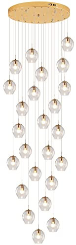 PAZWAHF 13 Fuß (4 m) hohe 24-Licht-Kronleuchter, hohe Decke, Regentropfen-Glas-Pendelleuchten, goldene Kuppel, Langer Kronleuchter für Foyer, Eingangsbereich, Treppenhaus