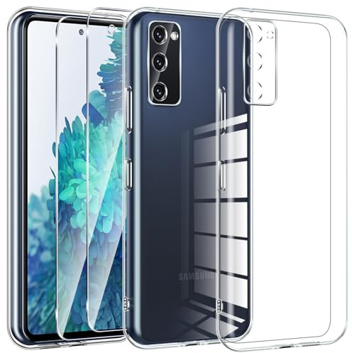 Kokio Hülle für Samsung Galaxy S20 FE 4G/5G mit 2 Stück Schutzfolie, Klare stoßfeste dünne Silikon TPU Handyhülle für Samsung S20 FE Schutzhülle, Weich Transparent Kratzfestigkeit rutschfest Hülle