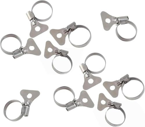 QINALO 10-Pack 304 Stainless Steel Hose Clamps with Adjustable Thumb Screw, Key-Type Design, 8mm Bandwidth, Ideal for Plumbing, Automotive, and Machinery Applications (Size: 18-32mm (23/32-1 1/4)