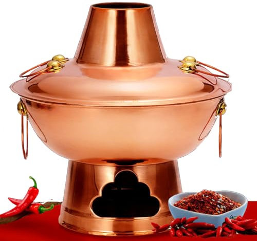Charcoal Hotpot,Stainless Steel Hot Pot,Meats Fondue Lamb Picnic Indoor and Outdoor Cooker,for Family Gatherings,Dinners and Birthdays Party,Clearsouppot-34cm
