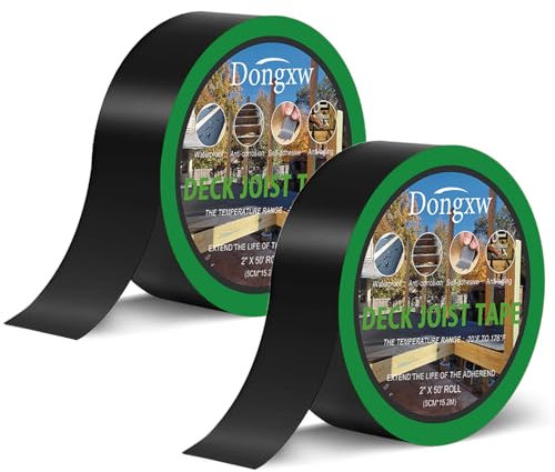 Joist Tape, Deck Joist Tape 5cm *15.2m Butyl Tape, Waterproof Joist Tape for Decking, Self-Adhesive Deck Butyl Tape, Weather Resistance Butyl Flashing Tape for Protect Beams and Wood Decks (2 Rolls)