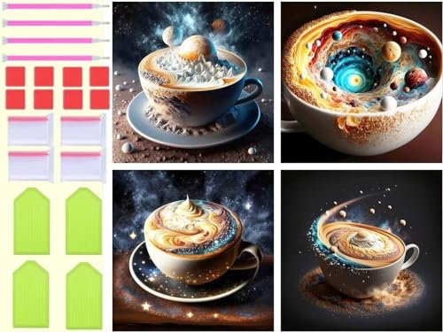 Diamond Painting, 4 Piezas Pintura Diamante Noche estrellada Taza de café Diamond Painting 5D Punto de Cruz Kit Completo Cuadrado Diamond Dots Pintar con Numeros Niños Decoración Hogar 80x80cm T-3001