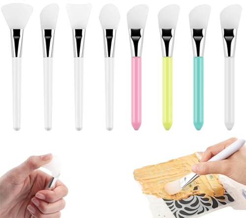 OTCRAFT 8 Pcs Silicone Craft Brush, Spatula Mixed Media Brushes; Reusable Resin Epoxy Brushes Set Spreading Toolfor DIY Painting Mixing & Spreading to Glitter TumblersArt Blending Tool