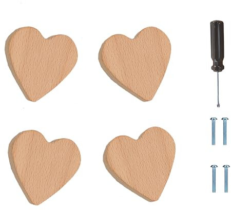 ED-Lumos 4Pcs Schrankknöpfe Herz Holz Design Schublade Griffe für Haus Küche Schlafzimmer Kleiderschrank